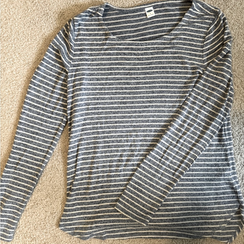Blue and white striped sweater